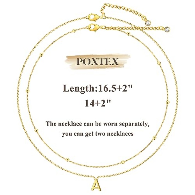 Poxtex 여성용 계층화 된 초기 초커 목걸이, 14K 골드 문자 펜던트 레이어링 목걸이 26 Capital A-Z 여성용 쥬얼리 선물