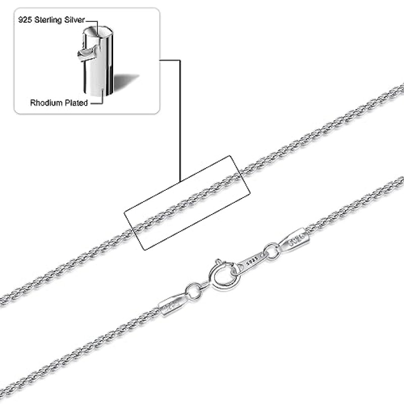여성용 남성용 및 여성용 Gacimy 925 스털링 실버 로프 체인, 폭 1.5mm 16 18 20 22 24 인치 길이