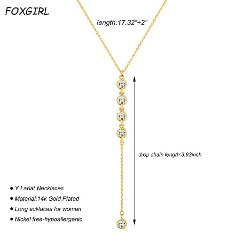 Foxgirl Lariat 여성용 골드 목걸이, 우아한 긴 목걸이 14k 골드 도금/실버 Y자형 펜던트 목걸이 트렌디한 레이어드 Cz 페르시 체인 드롭 목걸이 여성용 심플한 골드 쥬얼리 소녀 선물