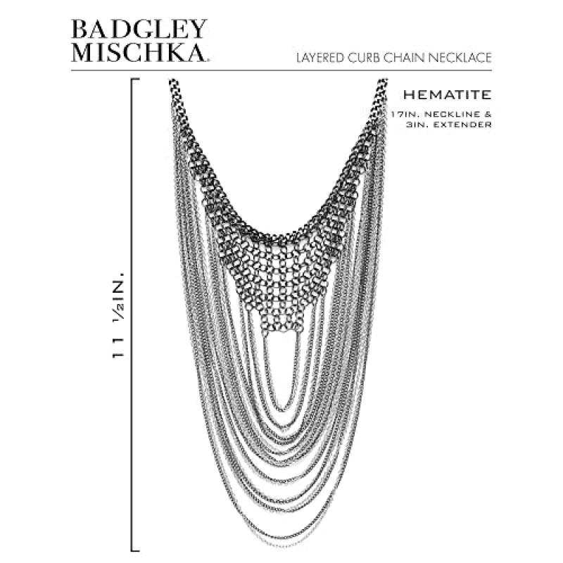 Badgley Mischka 여성용 목걸이 - 우아함 레이어드 커브 체인 스테이트먼트 턱받이 목걸이 목걸이 의상 보석