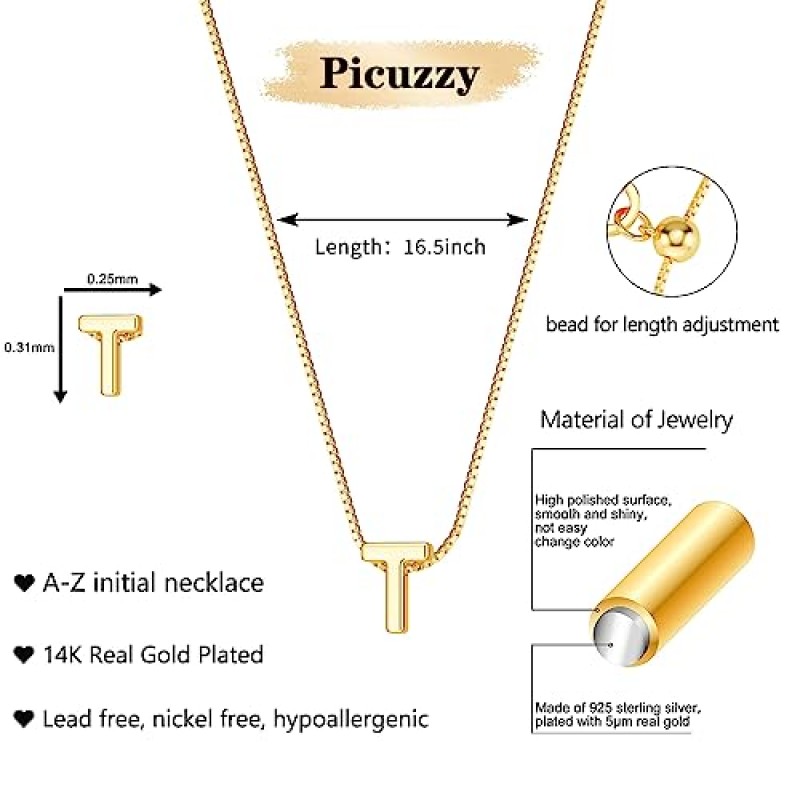 여성을 위한 Picuzzy 골드 이니셜 목걸이, 우아한 14k 골드 도금 문자 초커 목걸이 귀여운 모노그램 목걸이 여성을 위한 작은 이니셜 펜던트 목걸이 소녀를 위한 심플한 골드 주얼리 선물