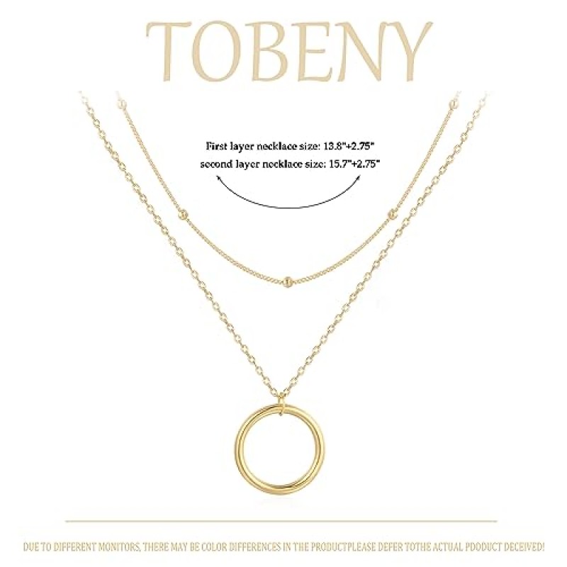 TOBENY 여성을위한 계층화 된 목걸이 Dainty 14k 골드 도금 크로스 문 초커 목걸이 간단한 골드 계층화 된 체인 펜던트 목걸이 여성을위한 보석 선물