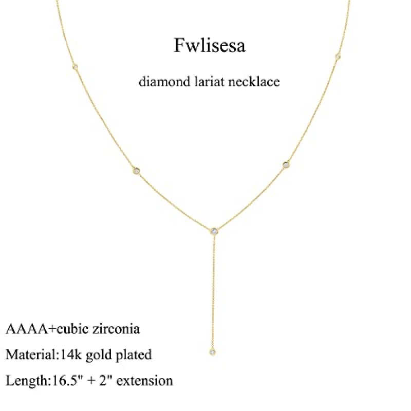 여성을위한 Fwlisesa 올가미 목걸이, 우아한 계층화 된 골드 긴 목걸이 14k 골드 도금 페르시 바 CZ 드롭 목걸이 여성을위한 간단한 골드 Y 초커 목걸이 여성을위한 유행 골드 쥬얼리 선물