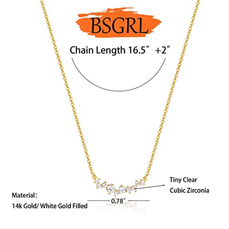 BSGRL 우아한 목걸이, 14k 골드 또는 화이트 채워진 큐빅 지르코니아 Cz 다이아몬드 레이어 목걸이 싱가포르 체인 비드 스테이션 여성용 초커