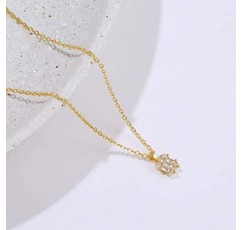 ASCOMY Dainty CZ 다이아몬드 솔리테어 펜던트 목걸이 여성용 14K 골드 도금 단일 라운드 큐빅 지르코니아 스퀘어 시뮬레이션 다이아몬드 초커 목걸이 신부 들러리 잡초 보석 선물