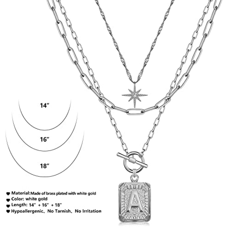 MJartoria 여성용 레이어드 초기 목걸이 트렌디, 14K 골드 도금 심플 스타 초커 사각 문자 펜던트 목걸이, 클립 체인 목걸이, 여성용 레이어드 골드 목걸이 쥬얼리 선물