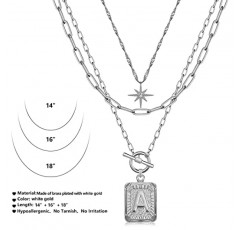 MJartoria 여성용 레이어드 초기 목걸이 트렌디, 14K 골드 도금 심플 스타 초커 사각 문자 펜던트 목걸이, 클립 체인 목걸이, 여성용 레이어드 골드 목걸이 쥬얼리 선물