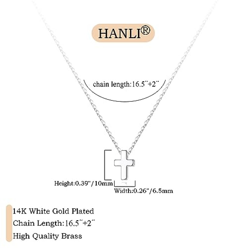 여성을위한 HANLI 크로스 목걸이, 우아한 골드 목걸이 14K 골드 도금 작은 크로스 펜던트 목걸이 간단한 슬라이드 작은 크로스 목걸이 소녀를위한 매일 선물