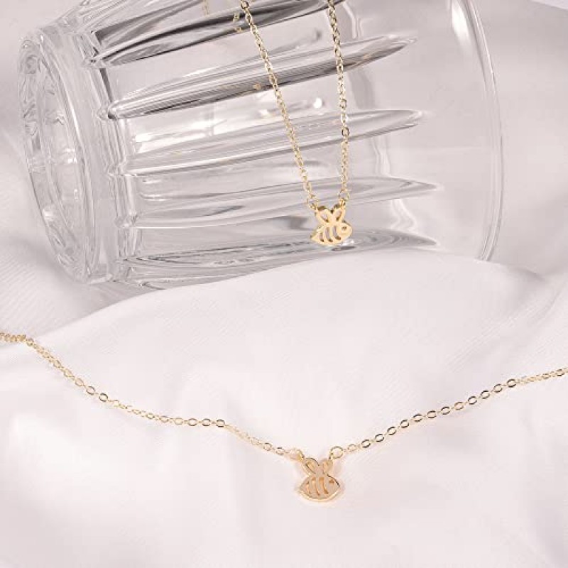HLJEO 여성을위한 고상한 목걸이, 14K 금 도금 코끼리 꿀벌 고양이 개 곰 목걸이 귀여운 목걸이 간단한 금 목걸이