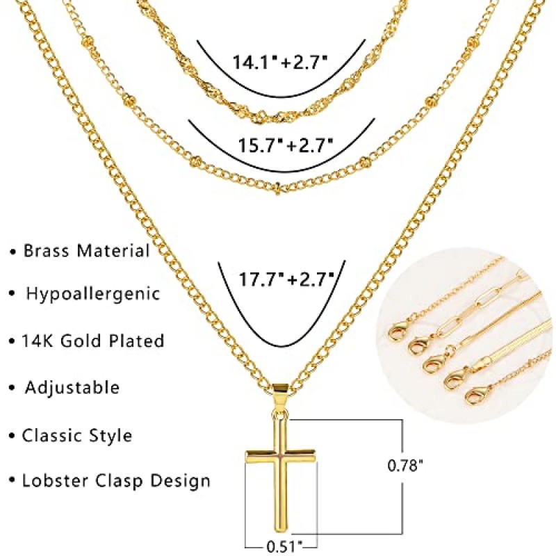 17 MILE 골드 크로스 목걸이 여성용 트렌디 | 14K 골드 도금 심플한 크로스 펜던트 초커 목걸이, 레이어드 체인 목걸이 세트 선물용