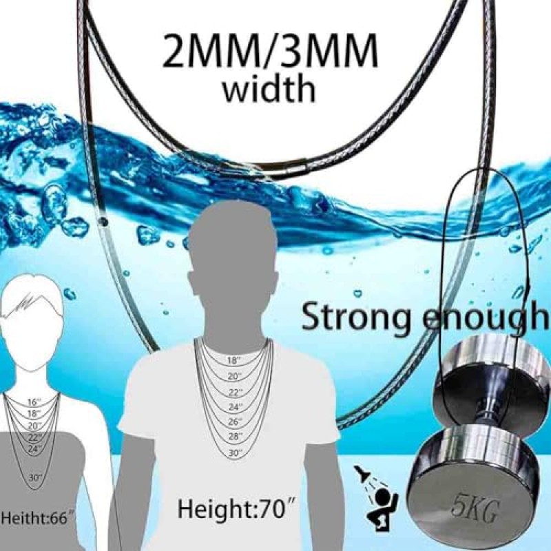 IOYYIO 유연한 방수 땋은 가죽 목걸이 코드, 316L 내구성 걸쇠, 2MM/3MM 너비, 16