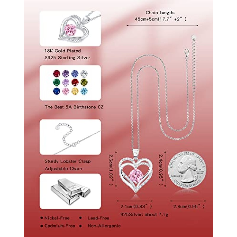 아내를 위한 THECEROS 선물 스털링 실버 목걸이, 여성용 하트 목걸이, 여자친구 발렌타인 생일 졸업 어머니날 선물, 엄마 탄생석 목걸이, 딸 맞춤 보석, 인피니티 18K 화이트 골드 펜던트