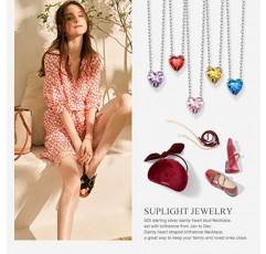 Suplight Dainty 925 스털링 실버 탄생석 하트 크리스탈 목걸이/스터드 귀걸이, 미니멀리스트 탄생석 쥬얼리 여성용(선물 상자 포함)