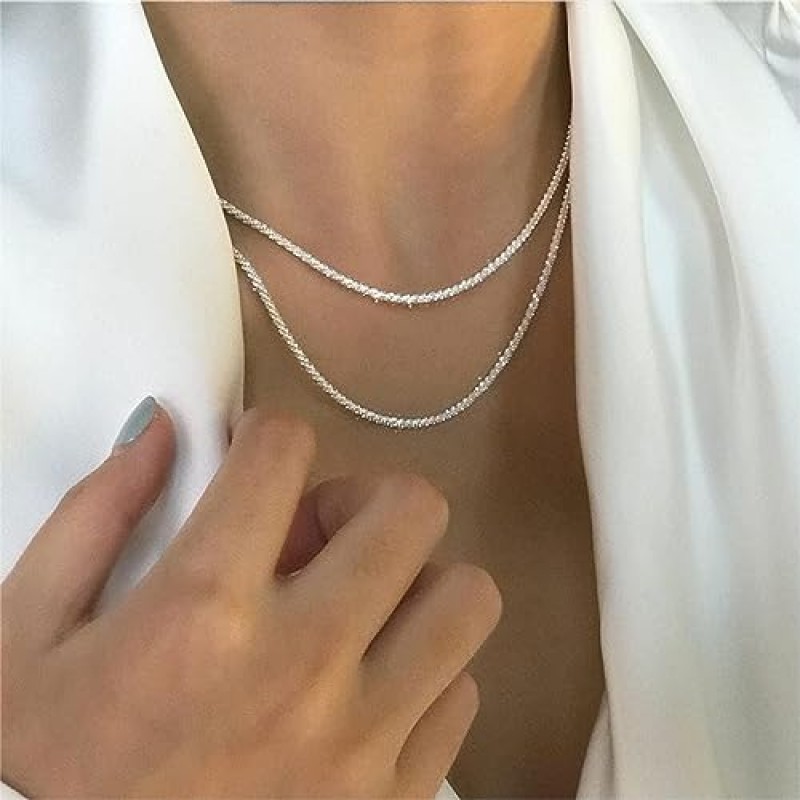 여성을위한 ASCOMY 실버 목걸이 Dainty Silver Choker 14K 실버 도금 초커 여성을위한 미니멀리스트 보석 선물 소녀