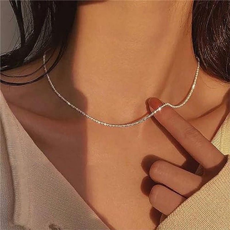 여성을위한 ASCOMY 실버 목걸이 Dainty Silver Choker 14K 실버 도금 초커 여성을위한 미니멀리스트 보석 선물 소녀