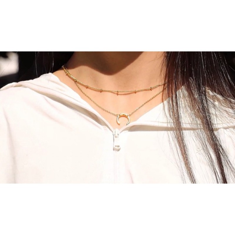 Estendly Dainty Gold Layered Bar Neckalce Moon 펜던트 Lariat Y 목걸이 여성을위한 14K 골드 단순 목걸이