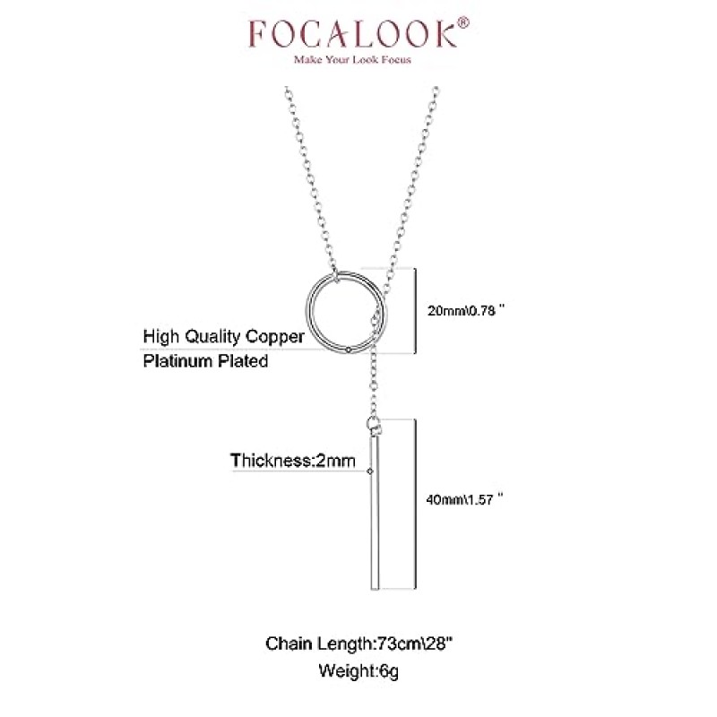 FOCALOOK 여성용 긴 목걸이 18K 골드 도금 Dainty Drop Bar 펜던트 Lariat Y 자형 목걸이 28inch/73cm