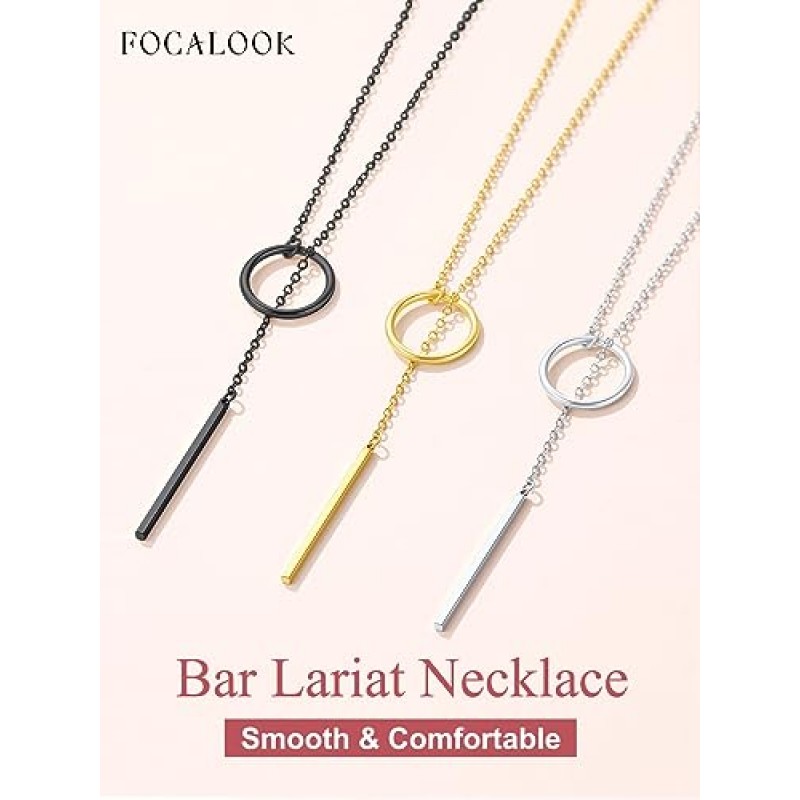 FOCALOOK 여성용 긴 목걸이 18K 골드 도금 Dainty Drop Bar 펜던트 Lariat Y 자형 목걸이 28inch/73cm