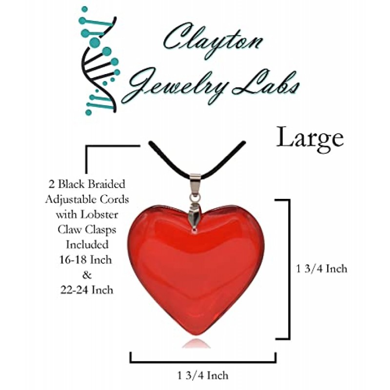 Clayton Jewelry Labs 대형 빨간색 반투명 ​​고체 유리 하트 펜던트 목걸이