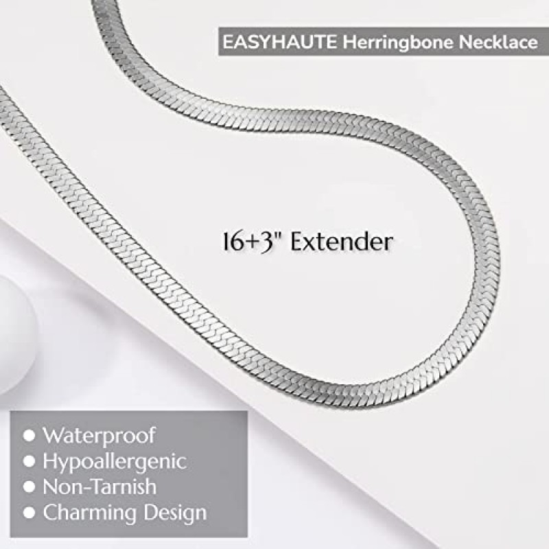 EASYHAUTE 14K 골드/실버 도금 스네이크 체인 헤링본 목걸이 여성용 저자 극성 Dainty Choker 방수 쥬얼리 선물 소녀 3/4/5MM(W) 14 