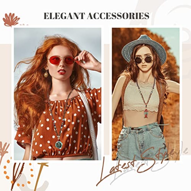 여성을위한 3 Pcs Boho 긴 펜던트 목걸이 Boho 긴 나무 파란색 목걸이 여성을위한 저장 가방과 수제 청록색 물고기 코끼리 목걸이 Boho 쥬얼리 소녀