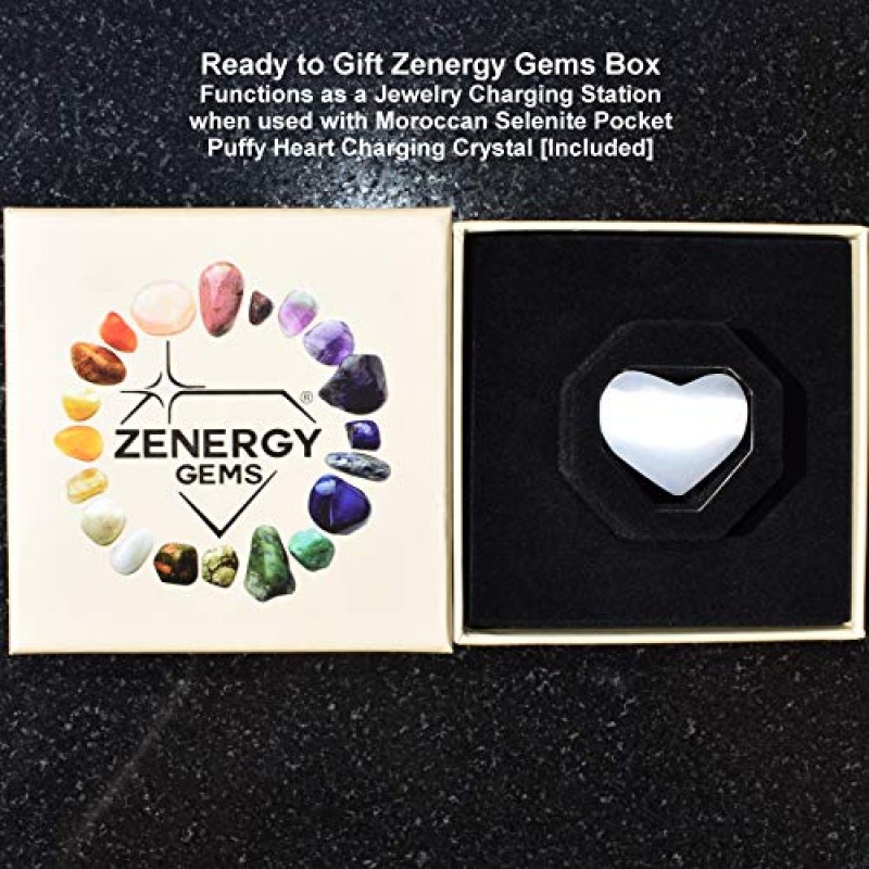 Zenergy Gems 셀레나이트 충전 천연 보석 칩 목걸이 + 셀레나이트 퍼피 하트 충전기 [포함됨]