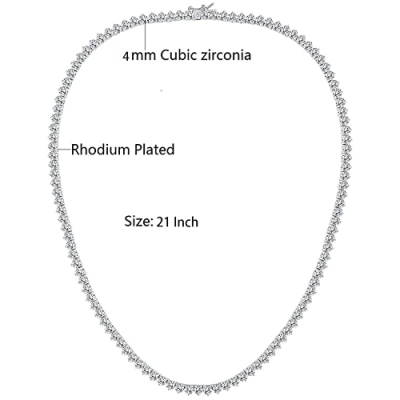 GMESME 18K 화이트 골드 도금 큐빅 지르코니아 클래식 테니스 목걸이(14-24인치)