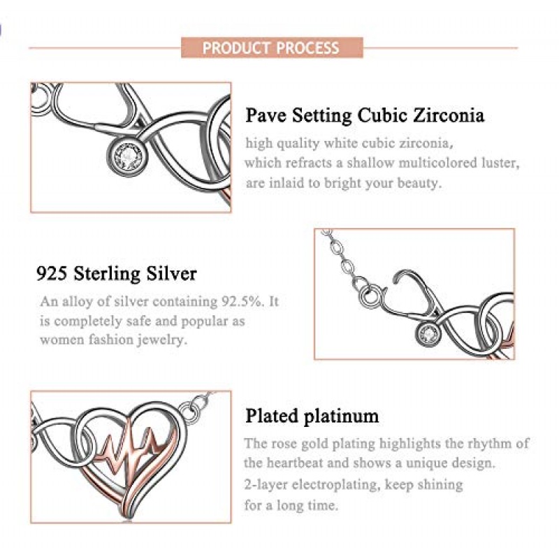 WINNICACA 스털링 실버 간호사 테마 목걸이 Caduceus & 청진기 목걸이 여성을위한 간호사 선물 의사 졸업 의료 학생 여성 소녀