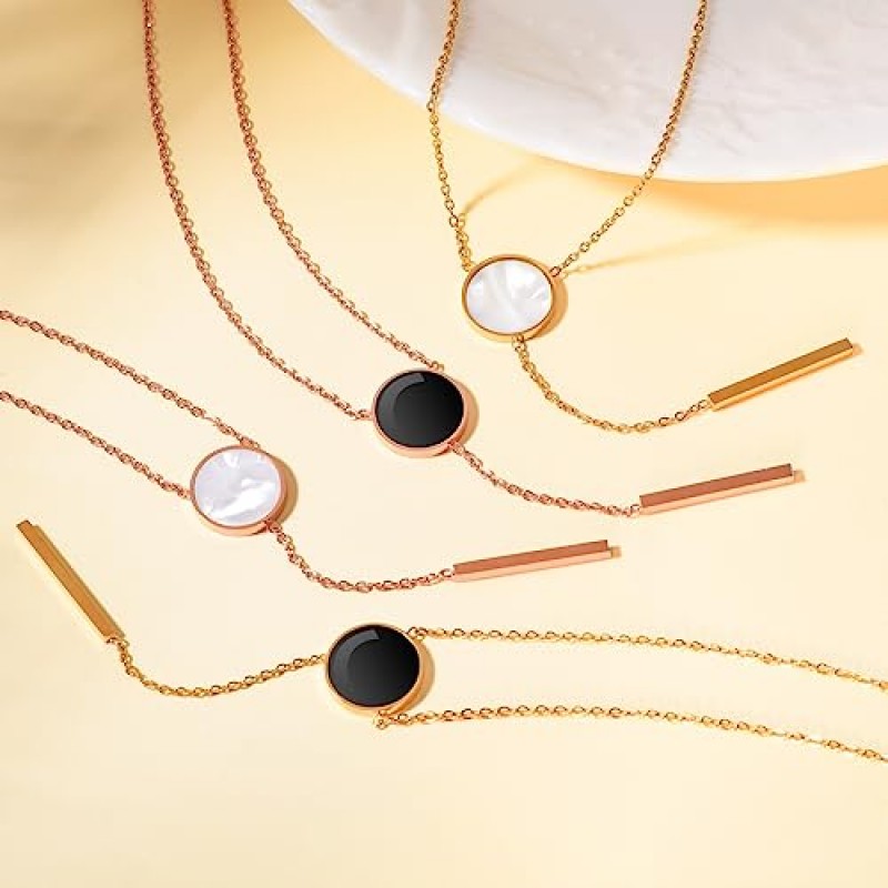 여자를위한 라운드 올가미 골드 목걸이 여자 14K 골드 도금 Dainty Circle Onyx 진주 펜던트 Y 목걸이 골드 바 롱 드롭 체인 여성을위한 패션 단순 귀여운 유행 보석 선물