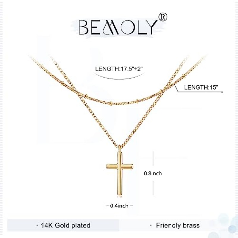 Befettly 작은 십자가 목걸이, 여성 14k 골드 채워진 세련된 신앙 목걸이 Dainty Circle 펜던트 목걸이 십자가 귀여운 하트 목걸이