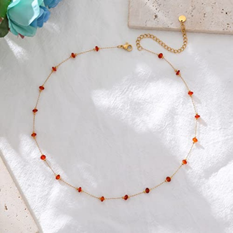 YADUDA Boho 크리스탈 스톤 초커 목걸이 여성용 18K 골드 도금 페르시 목걸이 청록색 공작석 Carnelian Aventurine 보라색 크리스탈 스톤 작은 탄생석 초커