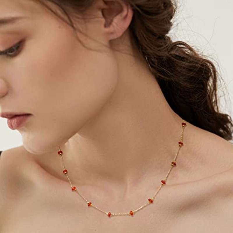 YADUDA Boho 크리스탈 스톤 초커 목걸이 여성용 18K 골드 도금 페르시 목걸이 청록색 공작석 Carnelian Aventurine 보라색 크리스탈 스톤 작은 탄생석 초커