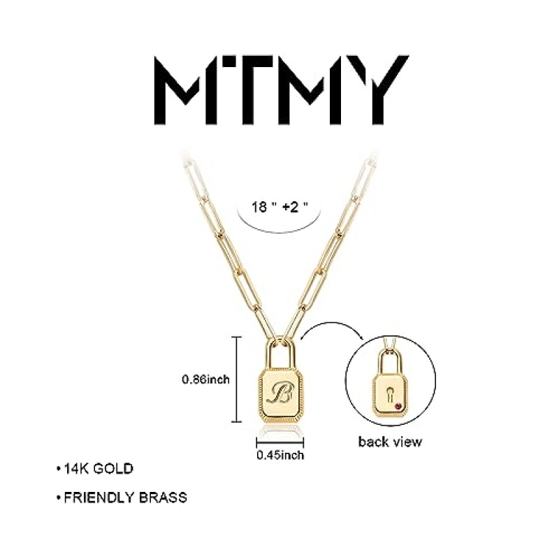 MTMY 잠금 초기 목걸이, 14K 골드 도금 조절 가능한 클립 체인 Dainty Lock 목걸이 여성용 맞춤형 새겨진 편지 잠금 펜던트 목걸이 소녀 쥬얼리 선물