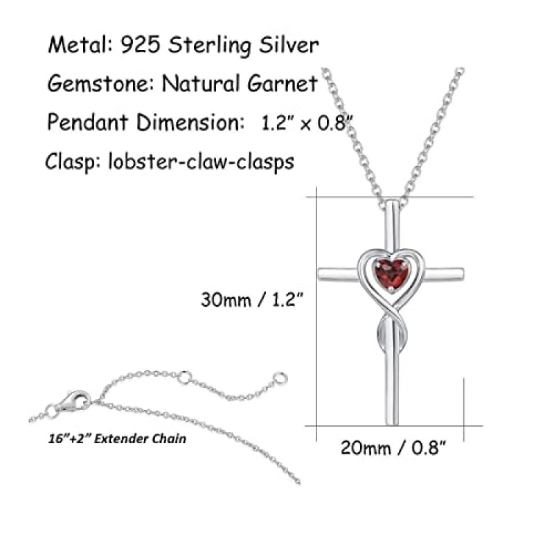 FANCIME 스털링 실버 탄생석 크로스 목걸이 여성용 탄생석 목걸이 하트 인피니티 크로스 십자가 펜던트 목걸이 고급 보석 발렌타인 데이 선물 그녀를 위한 생일 휴일 선물, 16