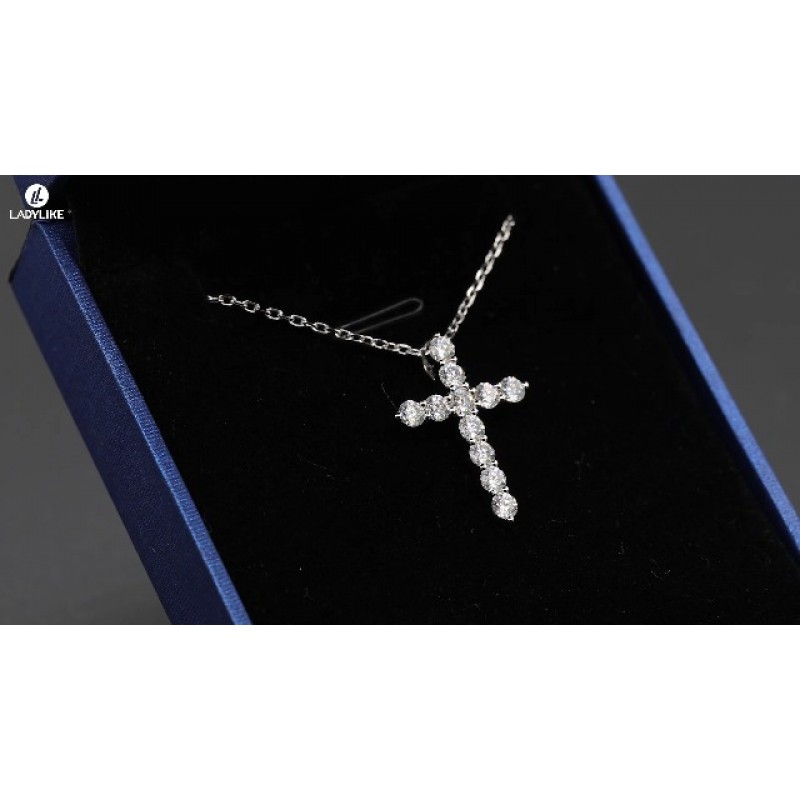 여성을 위한 Ladylike 18K 골드 도금 스털링 실버 Moissanite 크로스 펜던트 목걸이, 3mm VVS1, D moissanite 11개, 작고 절묘한 목걸이, 16+2인치 목걸이 체인