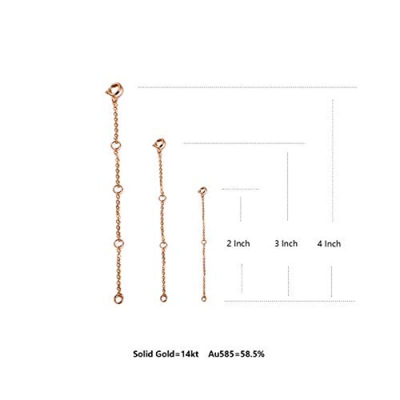 14K 솔리드 골드 체인 목걸이 익스텐더 2-3-4 인치, 골드 목걸이 팔찌용 내구성 조절 가능한 골드 체인 익스텐더