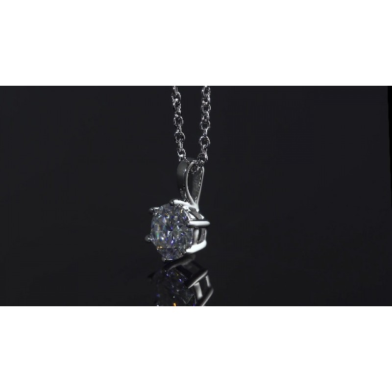 Impalsory Moissanite 펜던트 목걸이, 0.5ct 1ct 2ct 클래식 라운드 6 프롱 솔리테어 여성용 시뮬레이션 다이아몬드 목걸이 소녀 18K 화이트 골드 도금 실버 18인치 체인