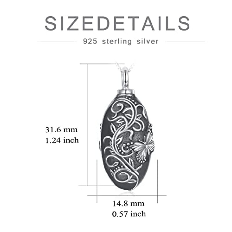 여성/남성을위한 유골을위한 TOUPOP Urn 목걸이 깔때기 필러 기념품 펜던트 목걸이가있는 유골을위한 925 스털링 실버 타원형 화장 쥬얼리