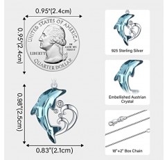 돌고래 목걸이 스털링 실버 돌고래 펜던트 목걸이 블루 크리스탈 돌고래 해변 테마 오션 웨이브 쥬얼리 돌고래 선물 여자 딸 생일