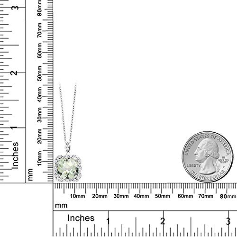 여성용 보석 스톤 킹 925 스털링 실버 그린 프레시오라이트 펜던트 목걸이(3.89 Cttw, 쿠션 체커보드 10MM, 18인치 실버 체인 포함)
