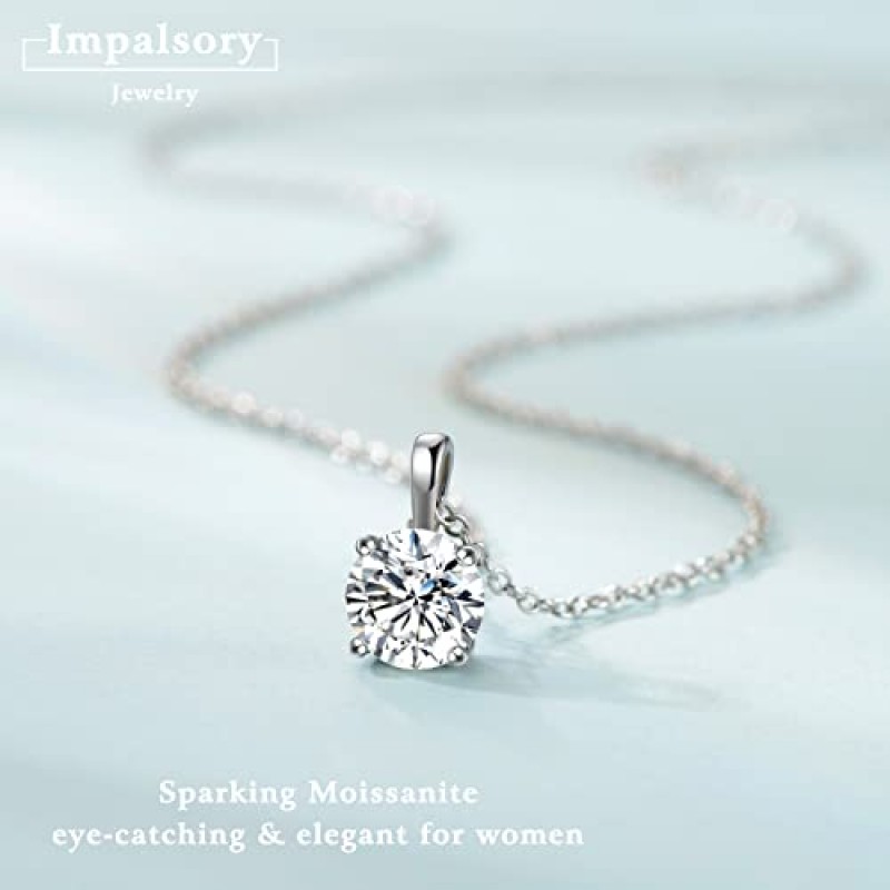 여성을위한 925 스털링 실버 목걸이, 1ct 6.5mm D 무색 Moissanite 목걸이 라운드 브릴리언트 컷 솔리테어 펜던트 목걸이 골드 도금 클래식 4 프롱 18 인치 체인 목걸이