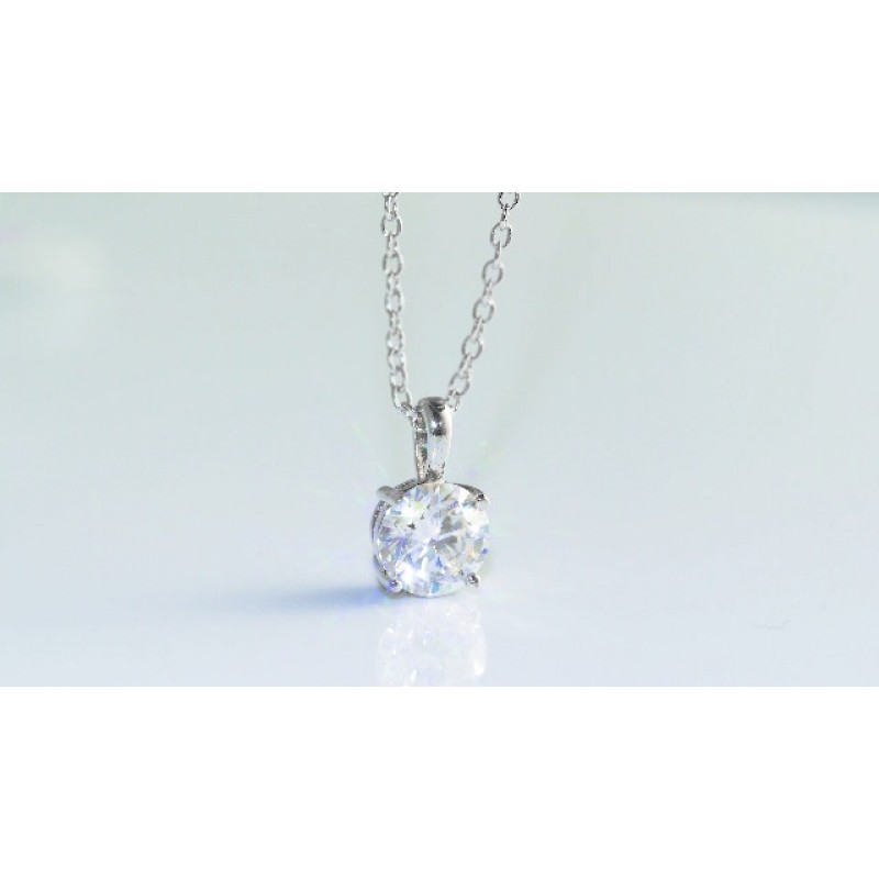 여성을위한 925 스털링 실버 목걸이, 1ct 6.5mm D 무색 Moissanite 목걸이 라운드 브릴리언트 컷 솔리테어 펜던트 목걸이 골드 도금 클래식 4 프롱 18 인치 체인 목걸이