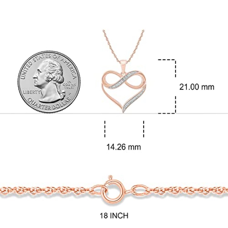 Cali Trove 1/20cttw 여성용 10k 옐로우, 로즈 또는 화이트 골드 다이아몬드 인피니티 하트 펜던트 목걸이, 다이아몬드 액센트 목걸이가 있는 여성용 인피니티 하트, 18