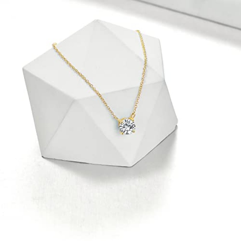 여성용 FENCCI 14K 리얼 골드 Moissanite 목걸이, 클래식 4구 세트 라운드 컷 Moissanite 솔리테어 시뮬레이션 다이아몬드 초커 목걸이 쥬얼리 선물, 0.5ct-2ct, 16+2 인치로 제공