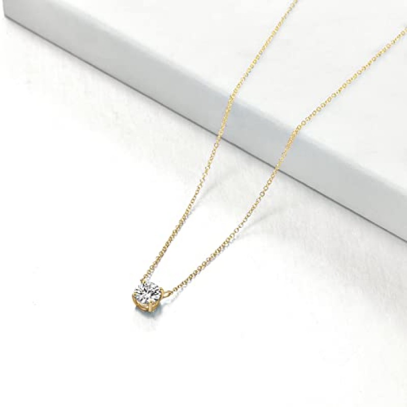 여성용 FENCCI 14K 리얼 골드 Moissanite 목걸이, 클래식 4구 세트 라운드 컷 Moissanite 솔리테어 시뮬레이션 다이아몬드 초커 목걸이 쥬얼리 선물, 0.5ct-2ct, 16+2 인치로 제공