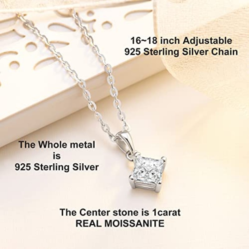 여성용 SecreTalk Moissanite 펜던트 목걸이, 1CT D-F 컬러 아이디얼 컷 925 스털링 실버 솔리테어 다이아몬드 목걸이, 정품 인증서 포함