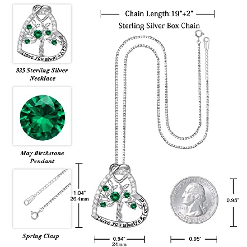 Iefil 여성을 위한 생명의 나무 선물, 925 스털링 실버 생명의 나무 탄생석 목걸이 그녀를 위한 기념일 발렌타인 데이 선물 어머니의 날 여성을 위한 크리스마스 생일 선물 아내 여자친구 쥬얼리