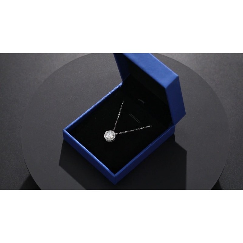 E-EMERMAKING Moissanite 목걸이 여성을위한 헤일로 다이아몬드 펜던트 목걸이 18K 화이트 골드 도금 스털링 실버 목걸이 간단한 원형 라운드 펜던트 실험실 성장 Dimaond 1.0CT-2.0CT 18 + 2 인치