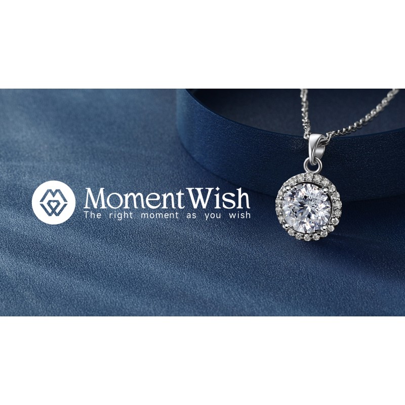 여성용 MomentWish 목걸이, 여성용 생일 선물 기념일 결혼 선물, 1캐럿 Moissanite 쥬얼리 시뮬레이션 다이아몬드 펜던트 925 스털링 실버 헤일로 목걸이