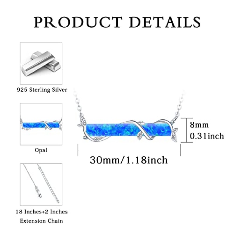 수평 바 목걸이 스털링 실버 리프 바 펜던트 화이트/블루/그린 오팔 목걸이 여성을위한 오팔 쥬얼리 선물 십대 소녀